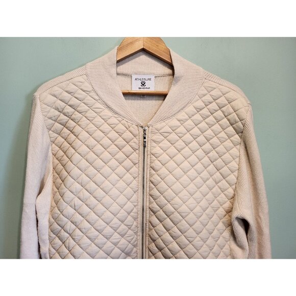 Sioni Athleisure Ivory Quilted Knit Lightweight Zip Jacket Sz XL - Picture 2 of 8